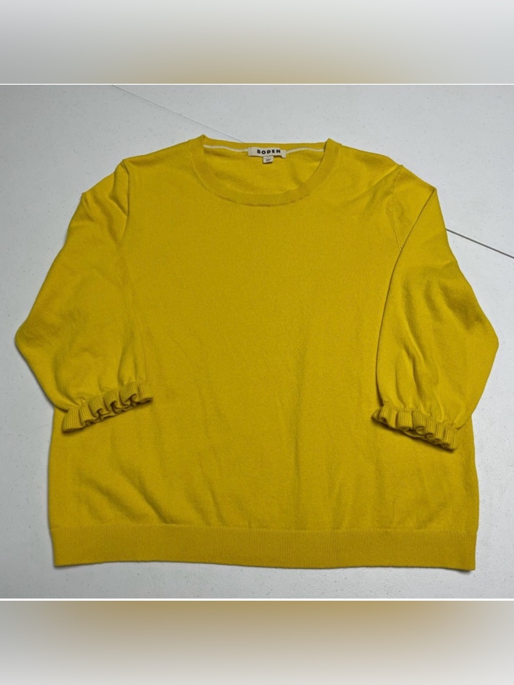 Boden Bright Yellow Ruffle-Sleeve Knit Top